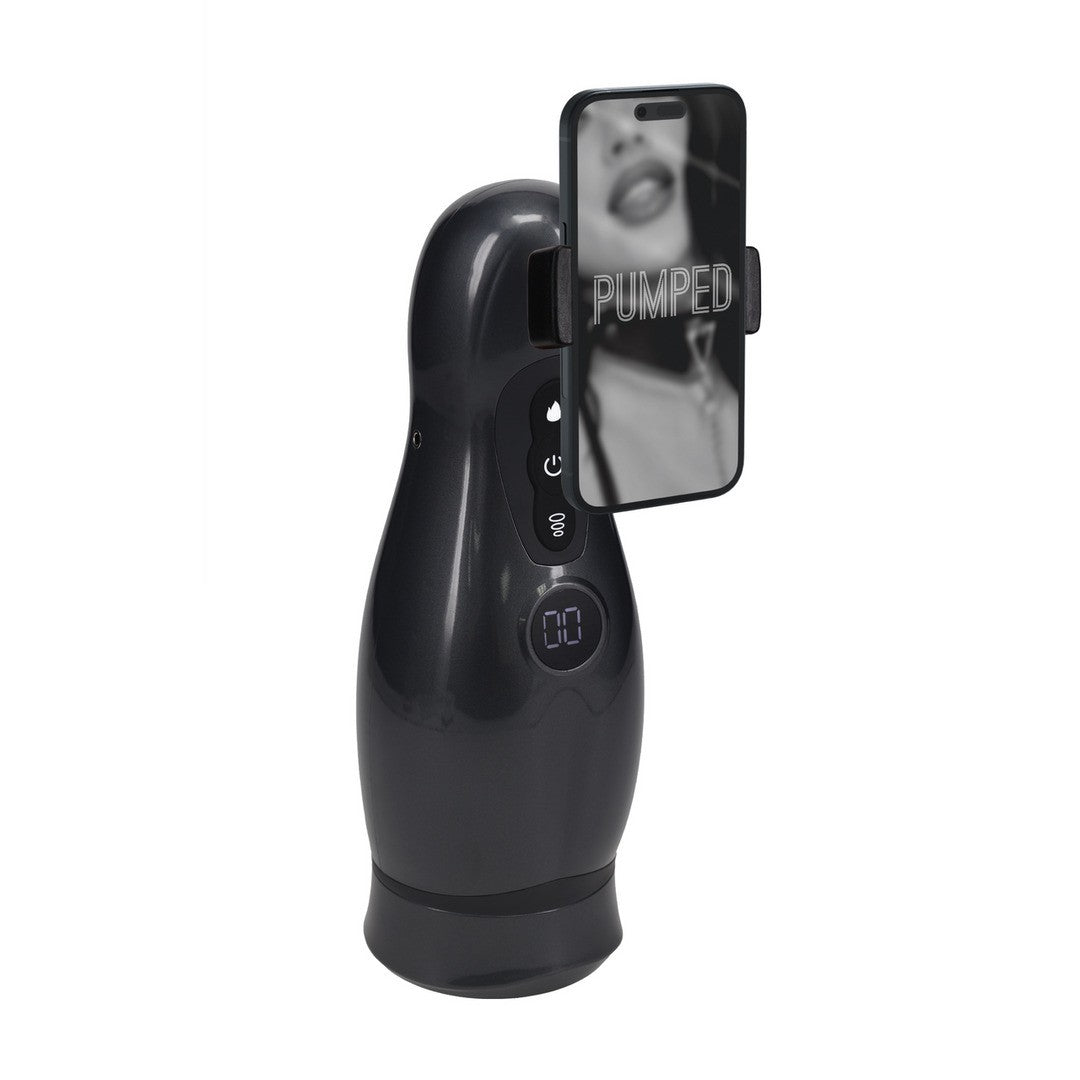 MASTURBADOR VIBRATORIO CON SUCCIÓN Y SOPORTE PARA TELÉFONO VIRTUO GUN METAL PUMPED