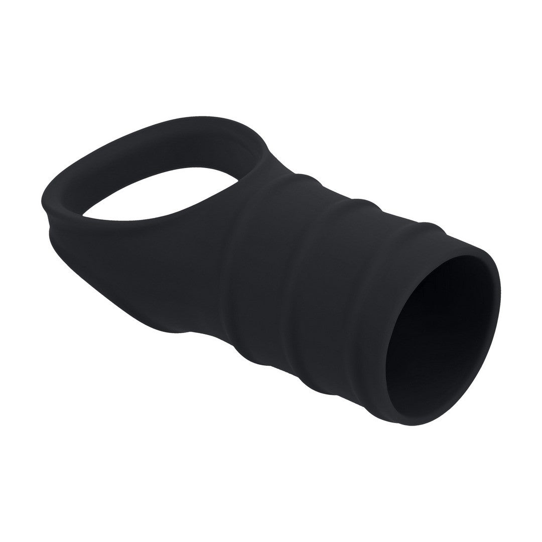ANILLO PARA EL PENE DE SILICONA CON FUNDA ESTRIADA NEGRO LEVELZ