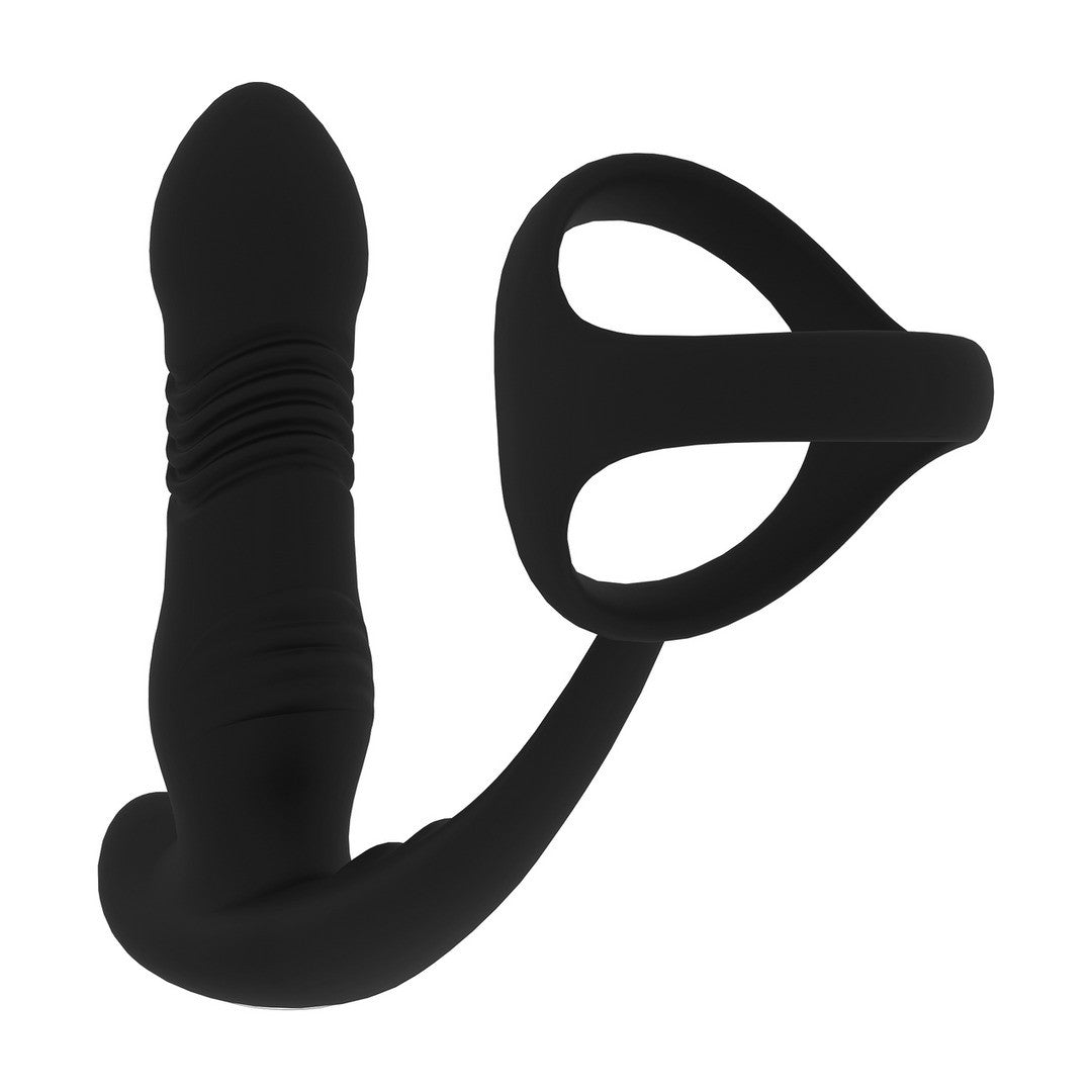 ESTIMULADOR DE PRÓSTATA Y ANILLO PARA EL PENE TRI O DE SILICONA CON VIBRACIÓN E IMPULSO NEGRO LEVELZ