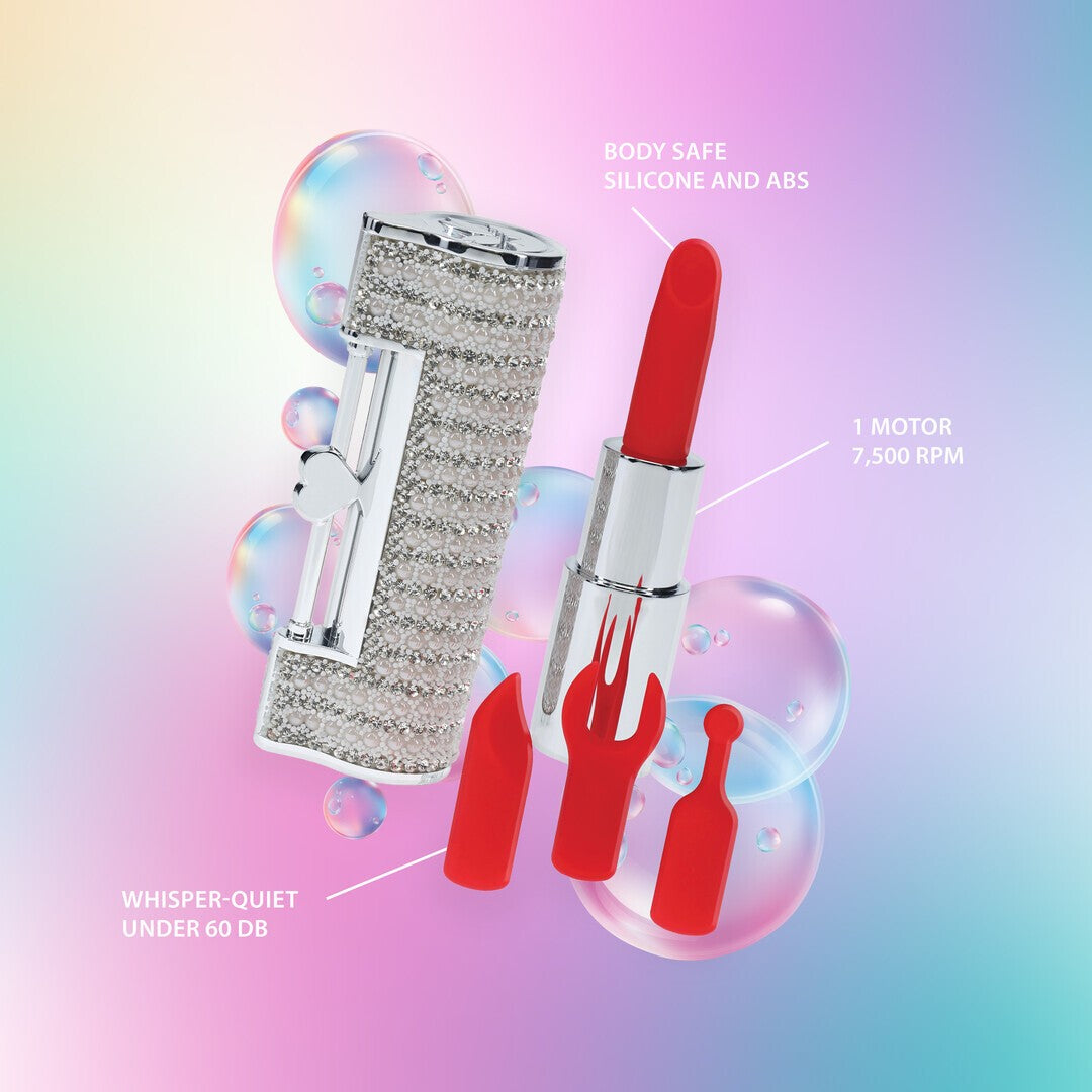 VIBRADOR CON 4 ACCESORIOS ANGEL LIPSTICK CLEAR LOVELINE