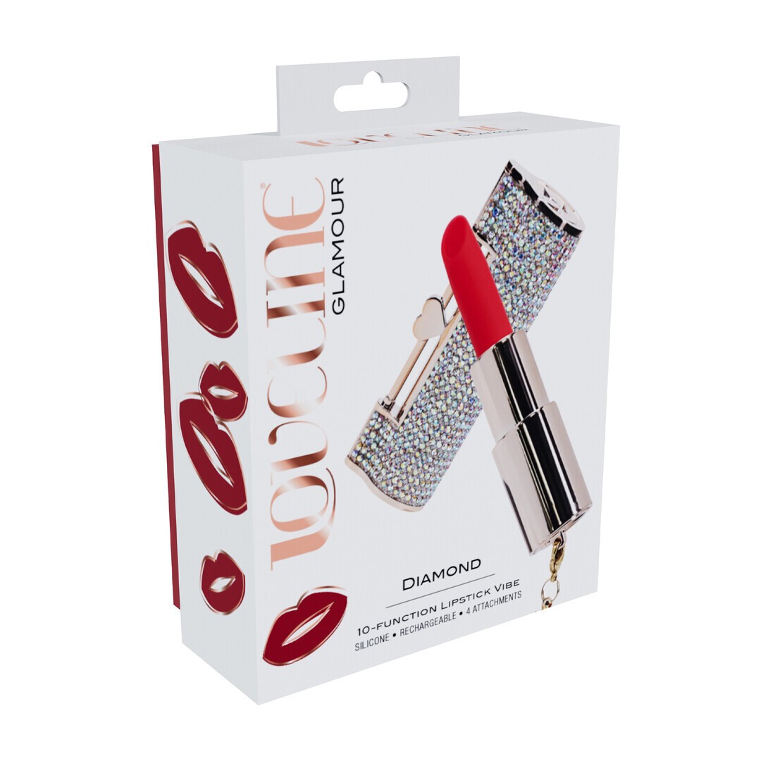 VIBRADOR CON 4 ACCESORIOS DIAMOND LIPSTICK IRIDESCENT LOVELINE