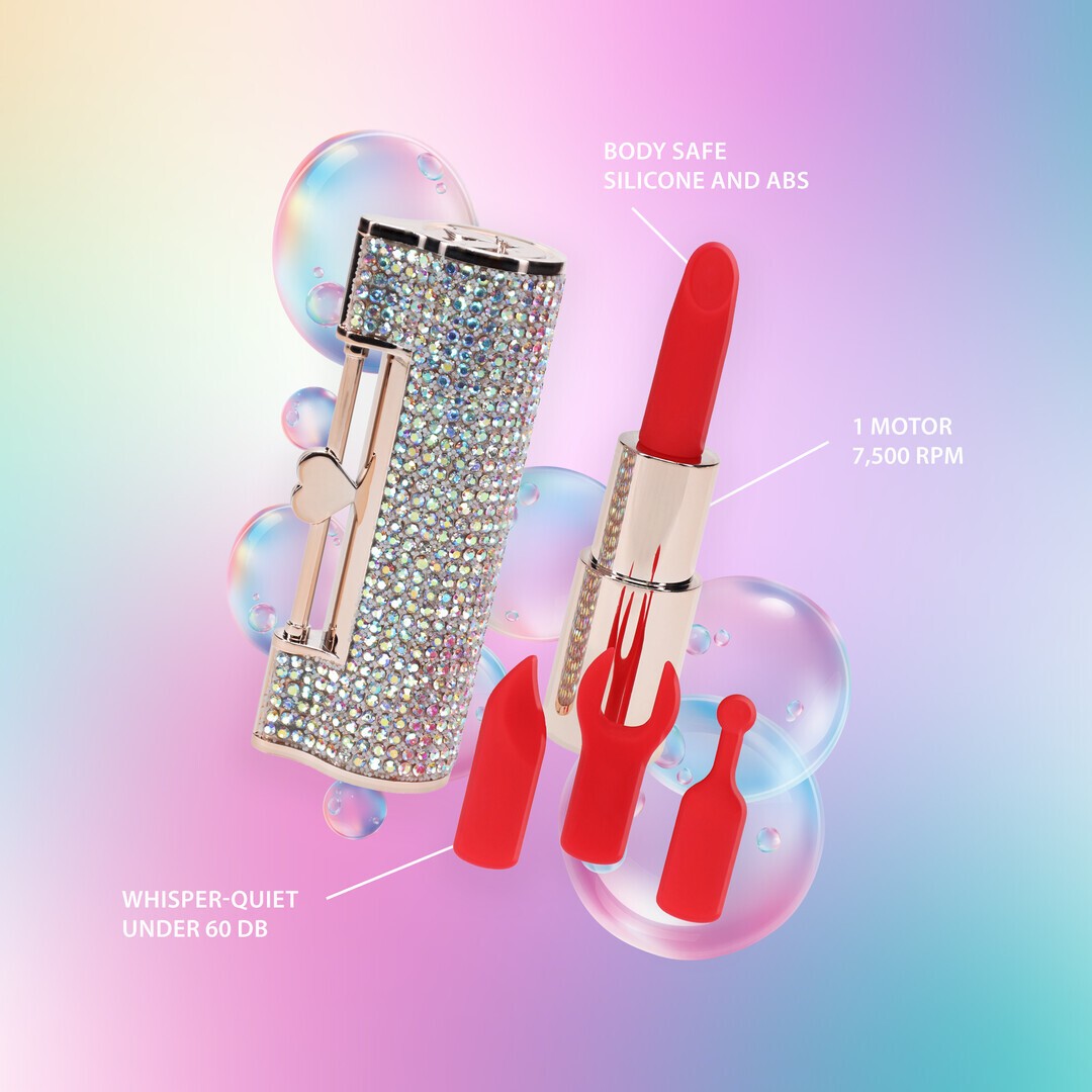 VIBRADOR CON 4 ACCESORIOS DIAMOND LIPSTICK IRIDESCENT LOVELINE