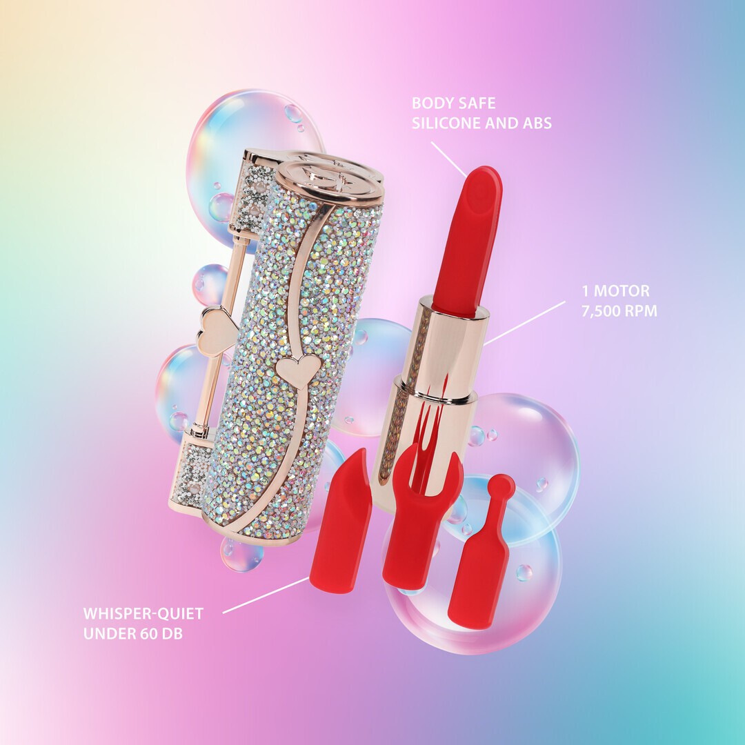 VIBRADOR CON 4 ACCESORIOS SPARKLE LIPSTICK IRIDESCENT LOVELINE