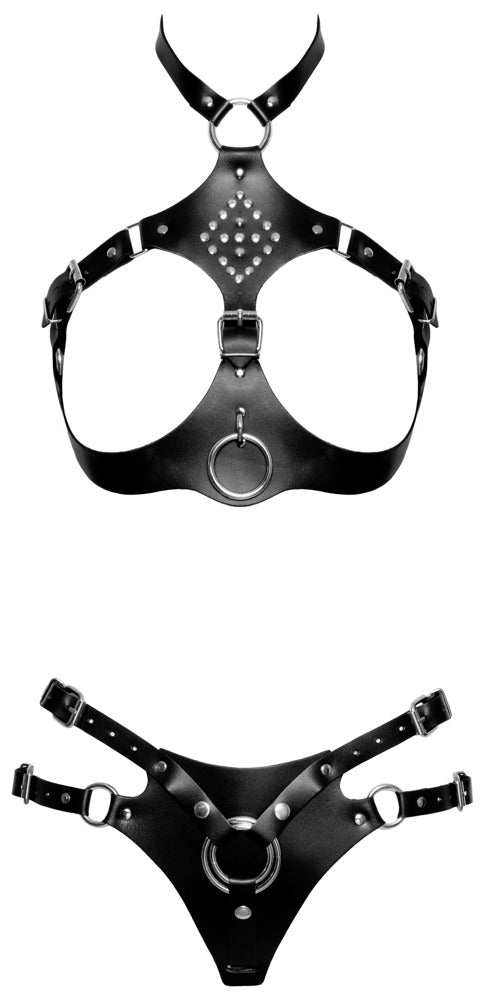 Leather Harness Set S/M Zado - Arnés de Cuero de Búfalo Ajustable
