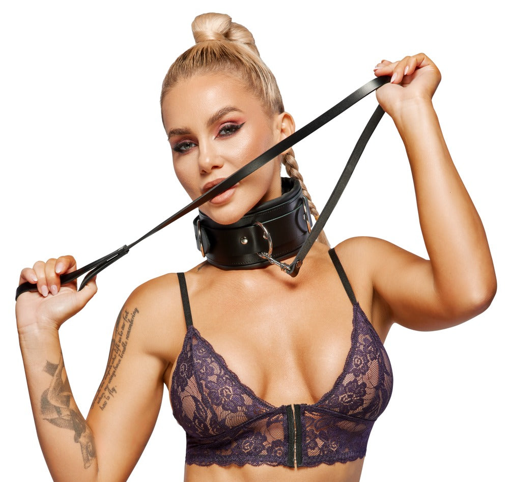 Collar y Correa de Cuero ZADO con Candado - Bondage Profesional