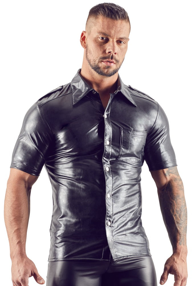 Camisa de Polipiel Negra Svenjoyment - Corte Entallado Hombre Talla S