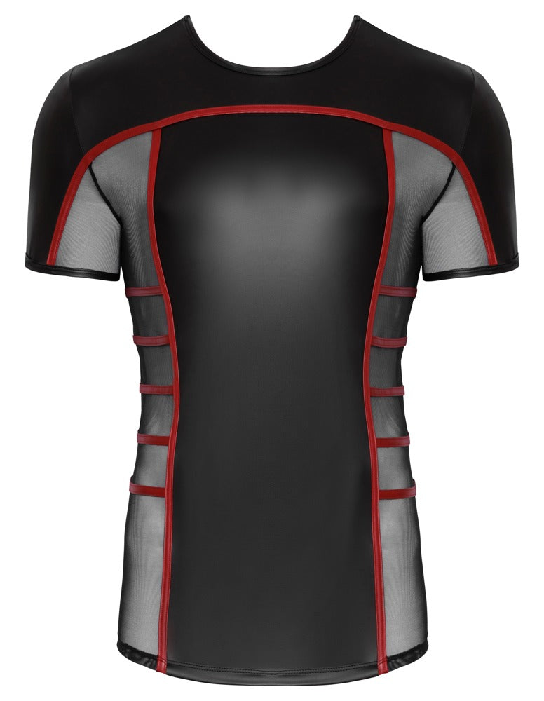 Camiseta Corta NEK Negro y Rojo M - Diseño Ajustado con Detalles en Malla