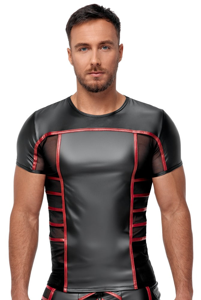 Camiseta Corta NEK Black/Red - Diseño Moderno con Detalles en Malla