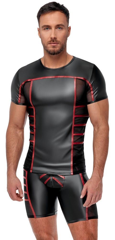 Camiseta Corta NEK Negro y Rojo M - Diseño Ajustado con Detalles en Malla