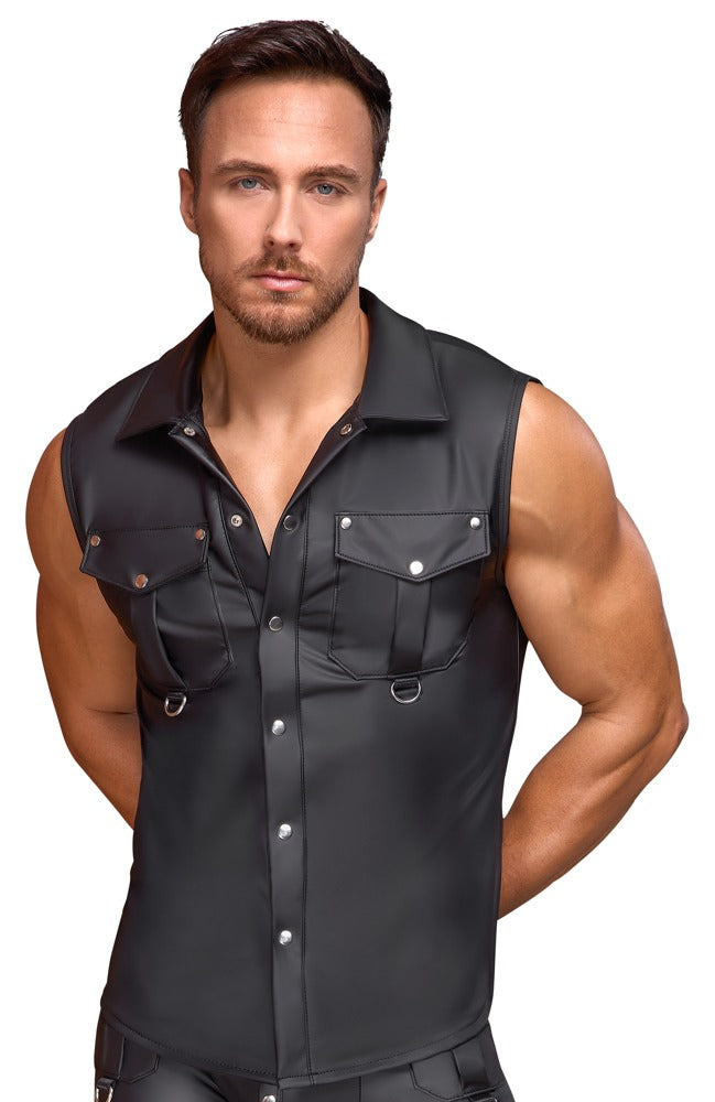 Camisa sin mangas NEK 3XL negra mate con botones automáticos