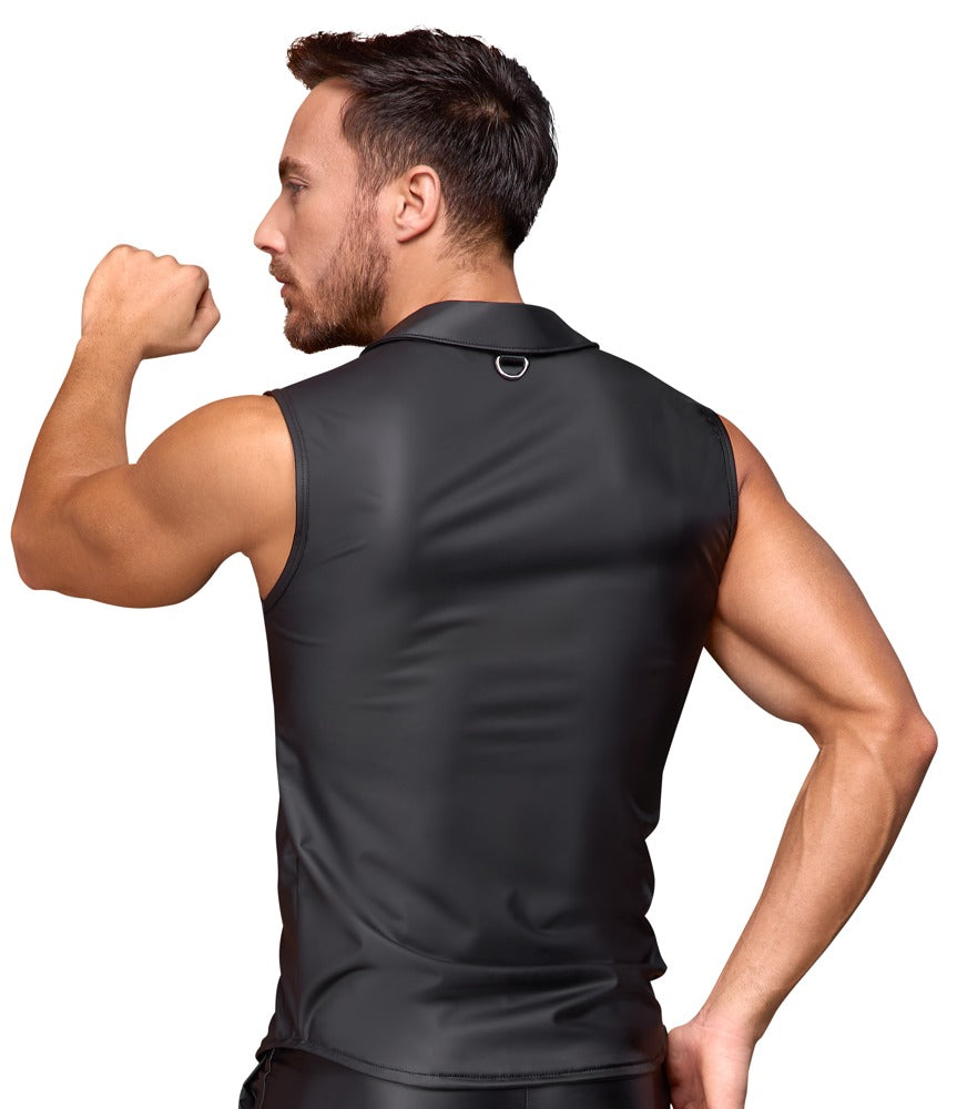 Camisa sin mangas NEK 3XL negra mate con botones automáticos