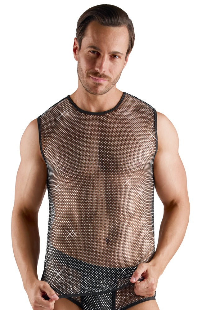 Camiseta de Malla Svenjoyment 2XL con Strass - Negra Transparente