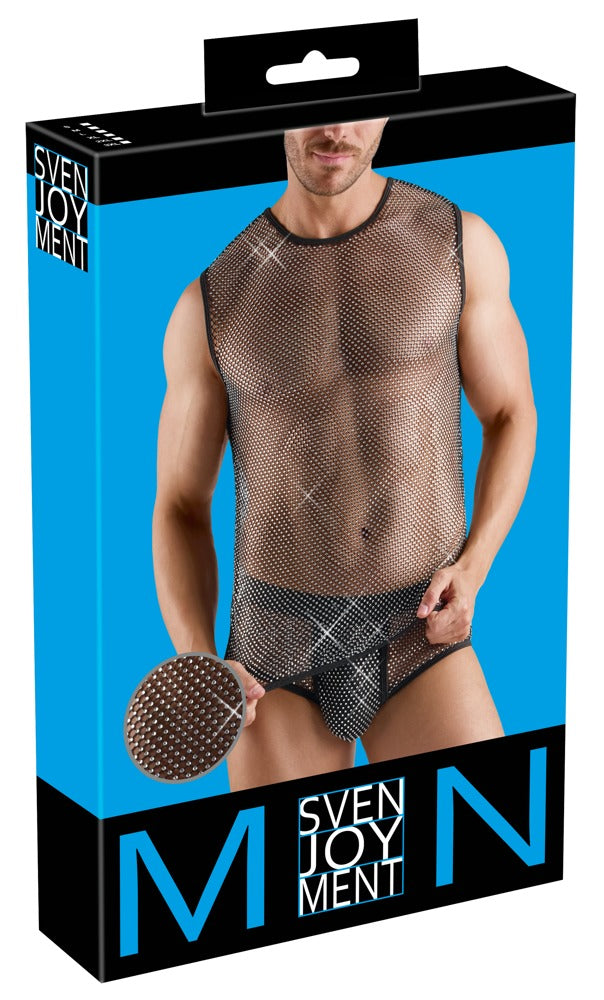 Camiseta de Malla Svenjoyment 2XL con Strass - Negra Transparente