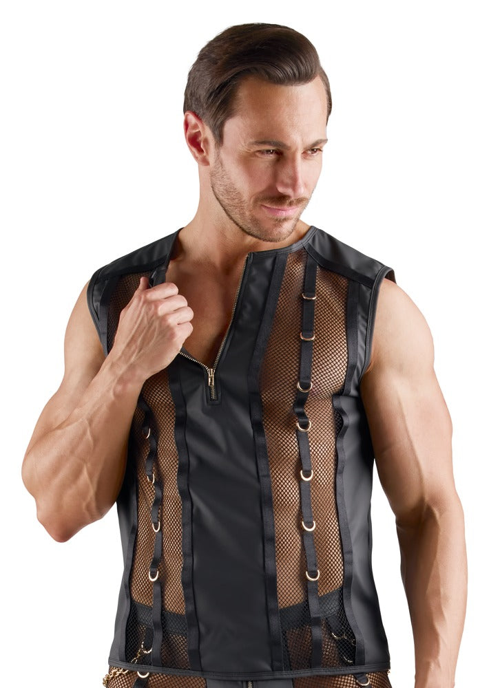 Camiseta de Malla Negra Svenjoyment - Efecto Mojado y Cremallera Dorada