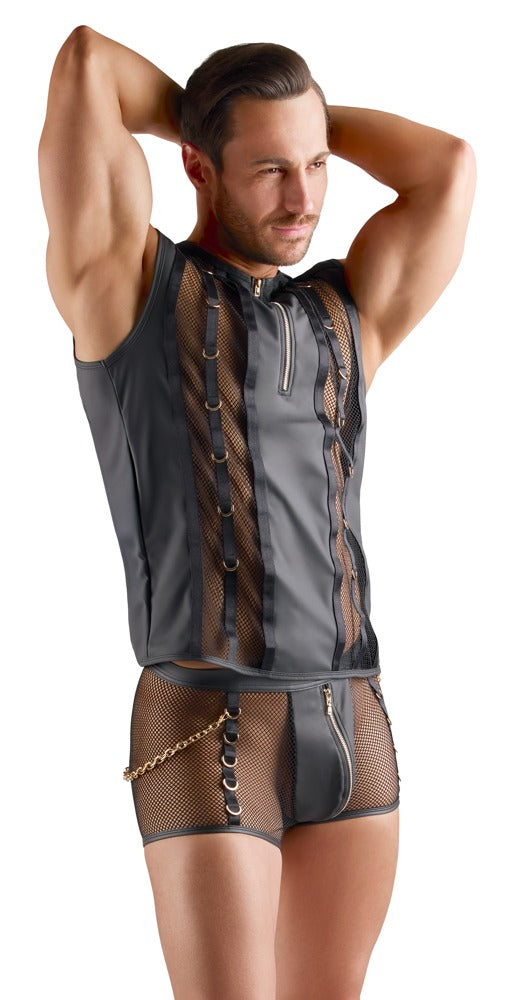 Camiseta de Malla Negra Svenjoyment - Efecto Mojado y Cremallera Dorada