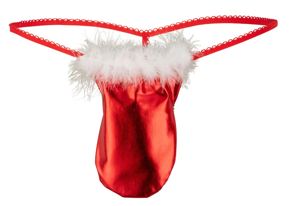 Men's String Navideño Rojo Metalizado con Plumas - Svenjoyment