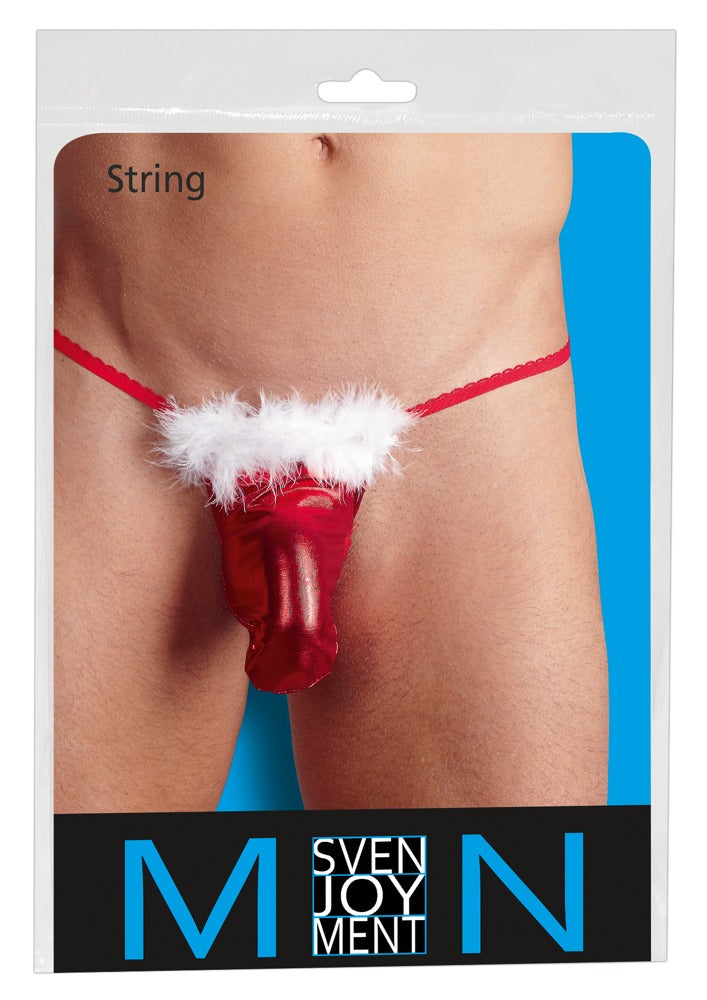 Men's String Navideño Rojo Metalizado con Plumas - Svenjoyment