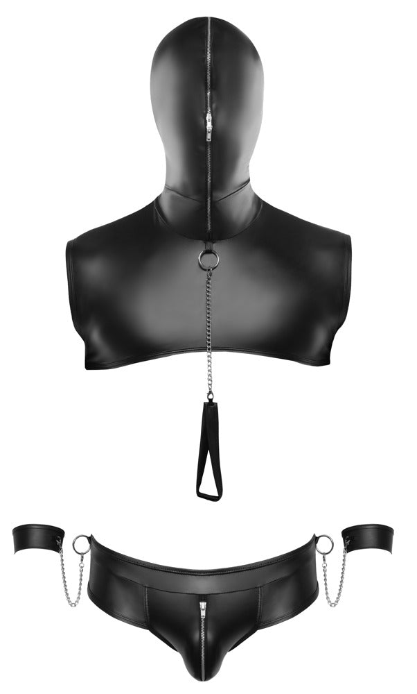 Men's Bondage Set 2XL Svenjoyment - Conjunto Completo con Capucha, Correa y Esposas