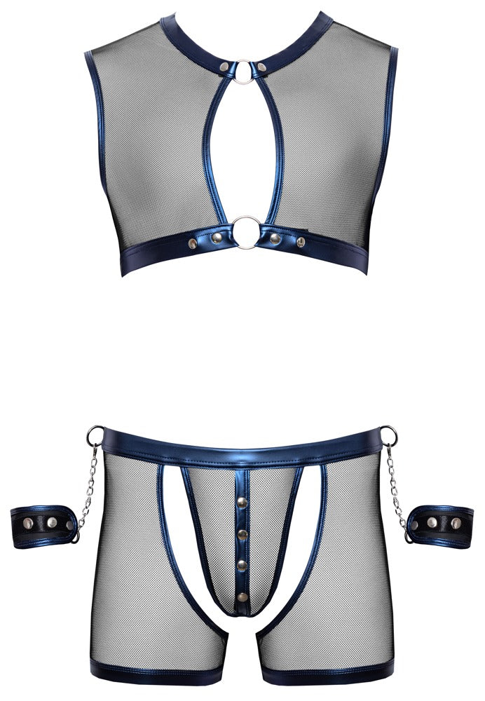 Conjunto Bondage Svenjoyment Malla Negra con Esposas - Talla L