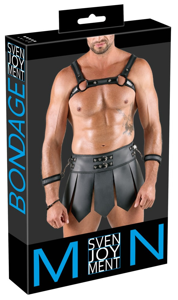 Conjunto Gladiador Svenjoyment: Arnés Pecho + Falda + Esposas XL