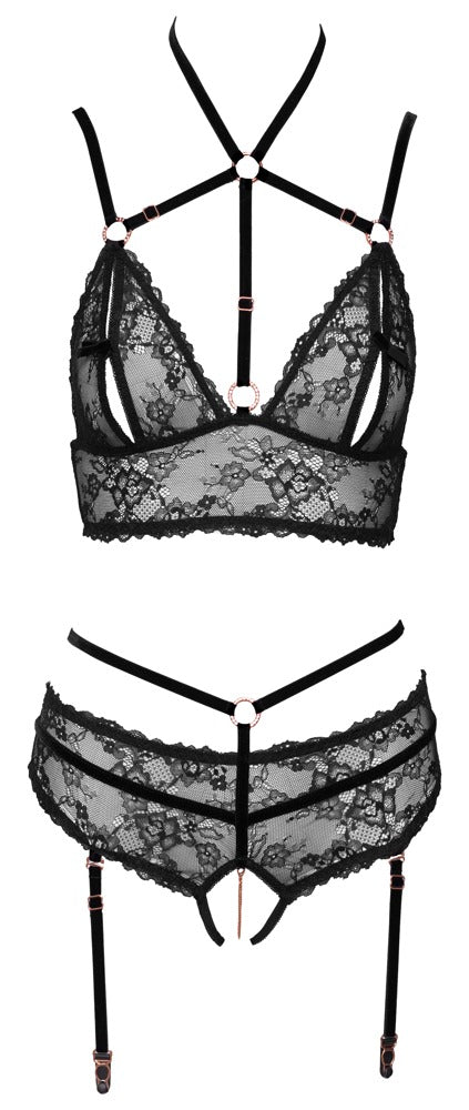 Bra Set Black XL Abierta Fina - Conjunto Bralette Ouvert con Encaje y Terciopelo