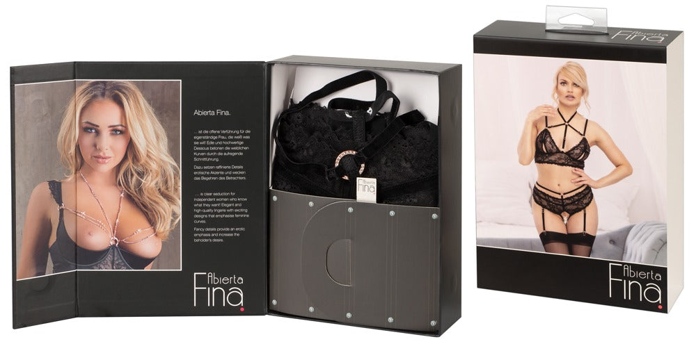 Bra Set Black XL Abierta Fina - Conjunto Bralette Ouvert con Encaje y Terciopelo