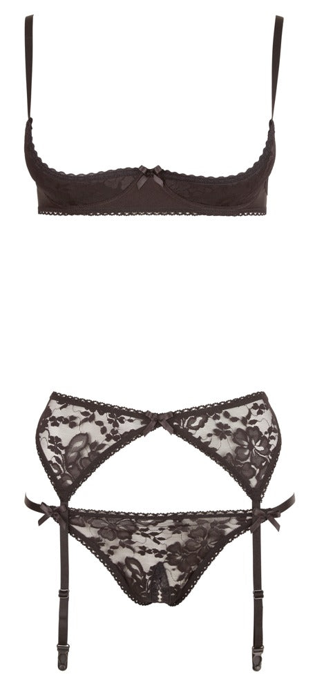 Shelf Bra Set 80C/M Cottelli Lingerie - Sujetador Abierto con Liguero