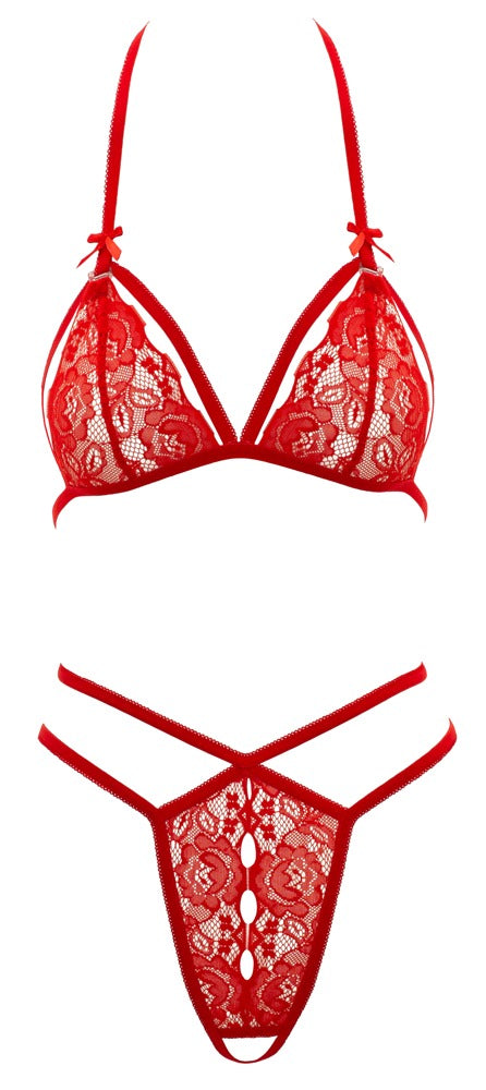 Cottelli Lingerie Lace Set Red M - Conjunto de Encaje Delicado