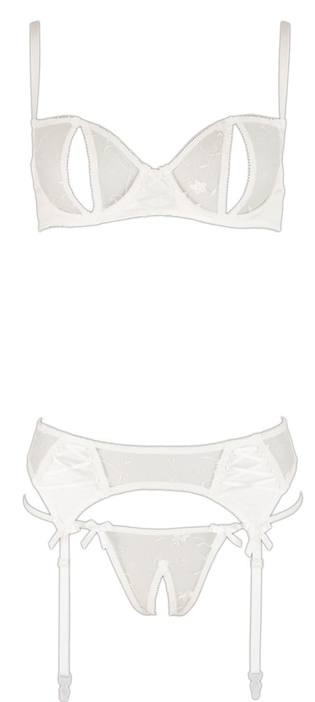 Bra Set White 85B/L - Conjunto de Lencería Encaje Abierta Fina