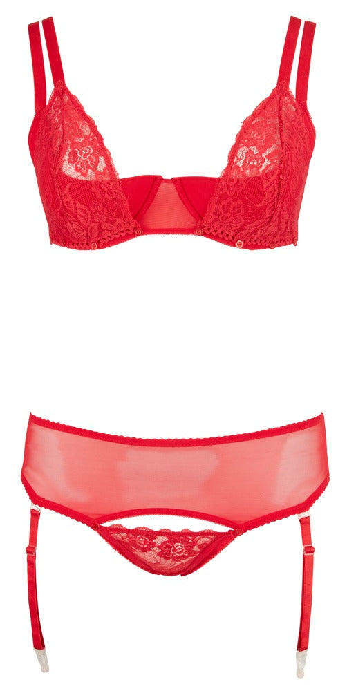 Cottelli Curves Set Striptease Rojo 90D/XL - Sujetador y Tanga Desmontables
