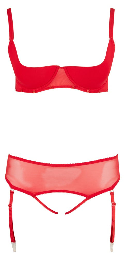 Cottelli Curves Set Striptease Rojo 90D/XL - Sujetador y Tanga Desmontables