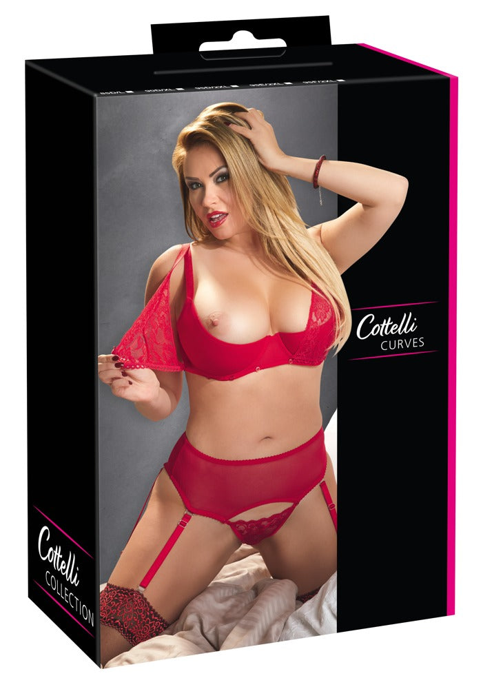 Cottelli Curves Set Striptease Rojo 90D/XL - Sujetador y Tanga Desmontables