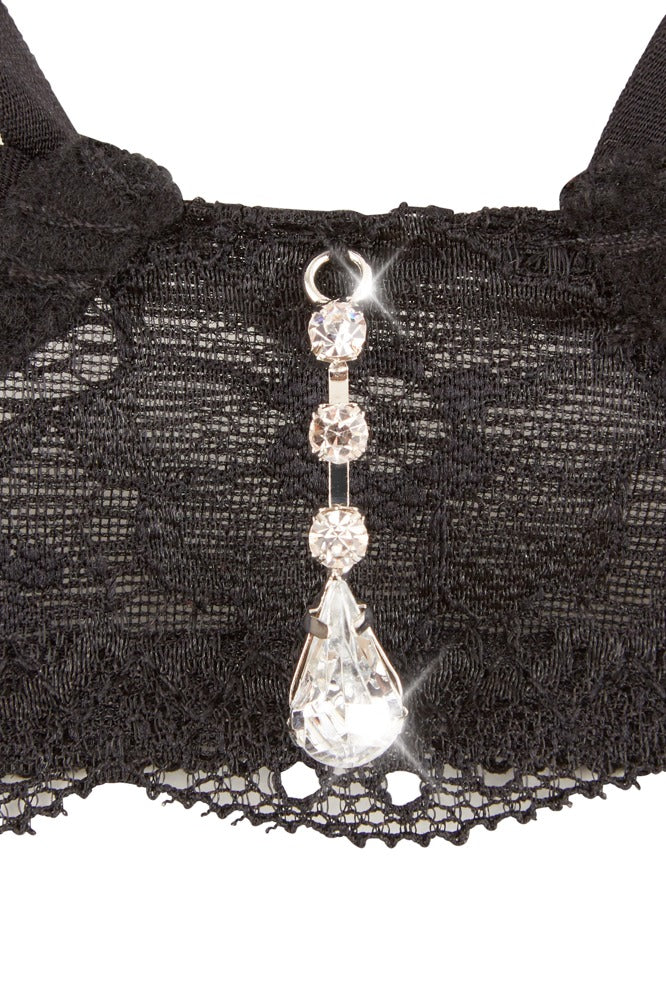Suspender Set with Gems M - Conjunto Liguero Encaje Negro con Estrás