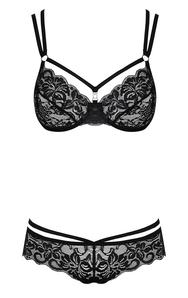 Obsessive Set S/M - Conjunto Sujetador y Tanga de Encaje con Pedrería