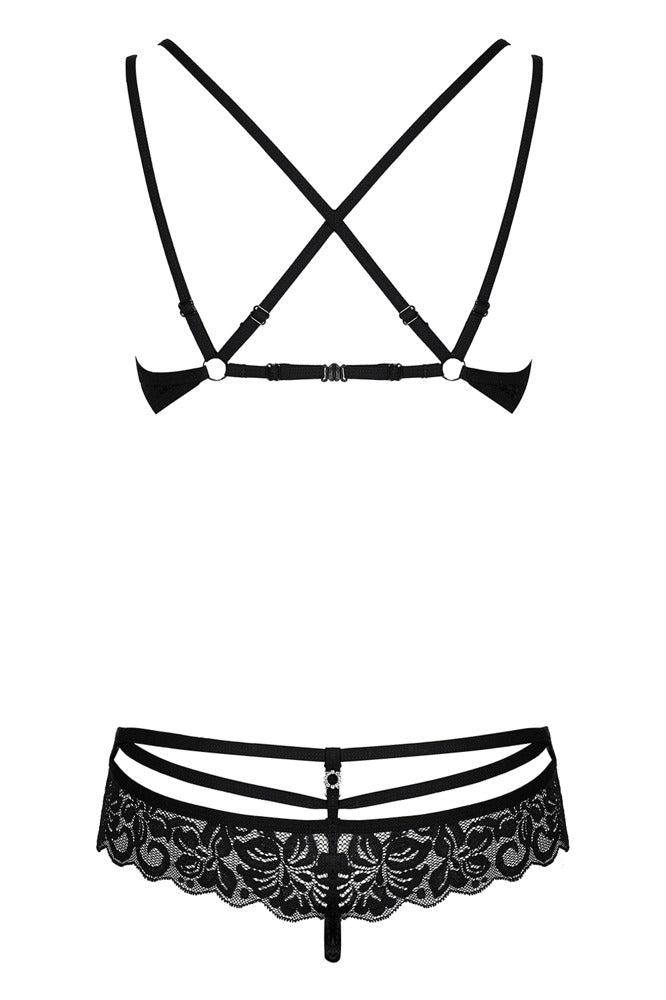 Obsessive Set S/M - Conjunto Sujetador y Tanga de Encaje con Pedrería