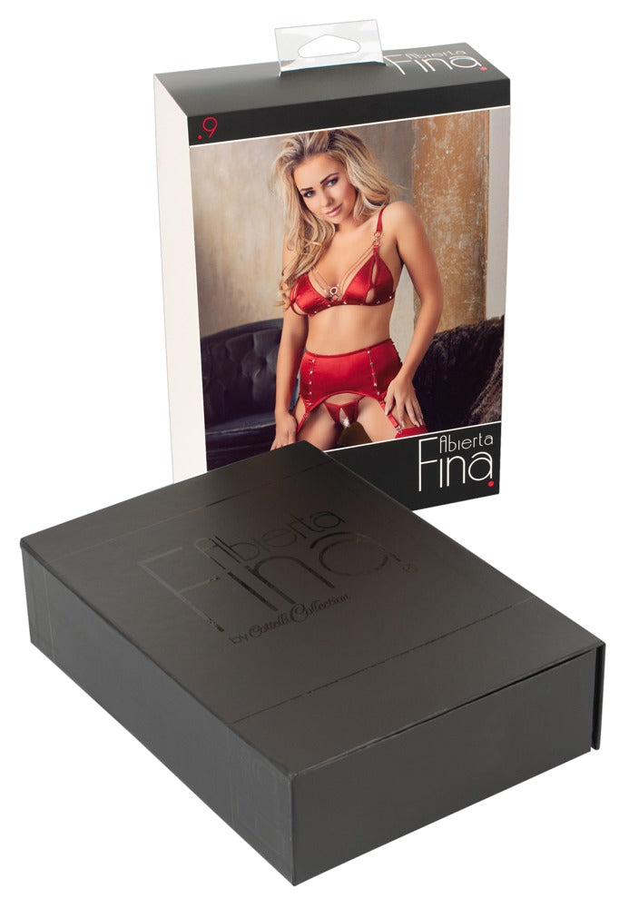 Conjunto Sujetador y Liguero Rojo XL - Abierta Fina