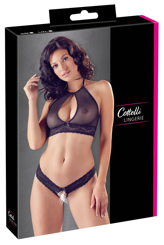 Bra and String L/XL Cottelli Lingerie - Conjunto Encaje Transparente