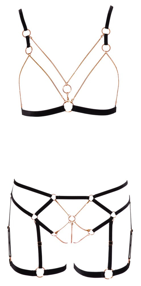 Bra Set Glamour L - Sujetador y Braguita Bondage con Cadenas Desmontables