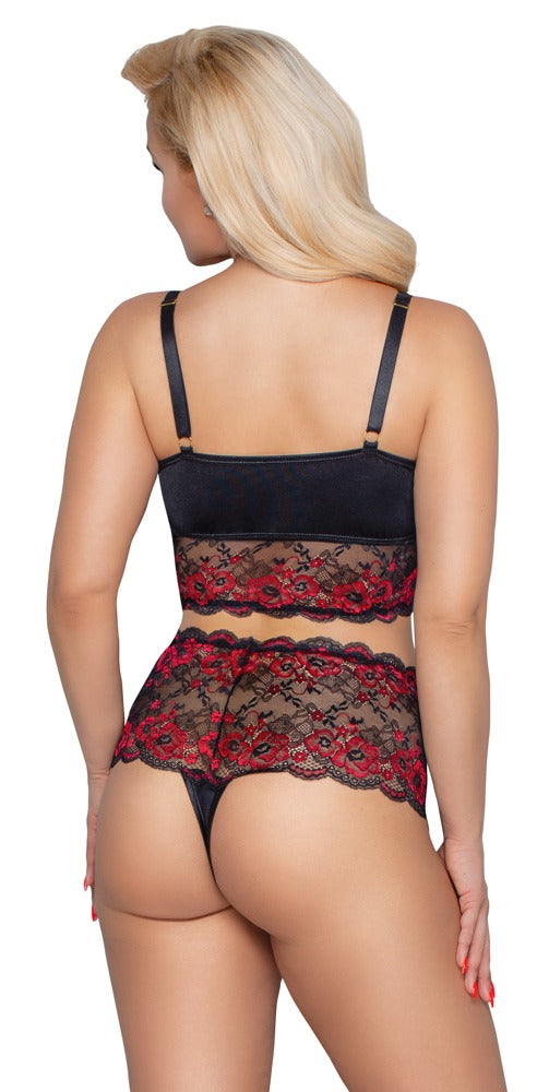 Conjunto Sujetador y Braguita Cottelli Curves Negro/Rojo 3XL - Encaje Floral