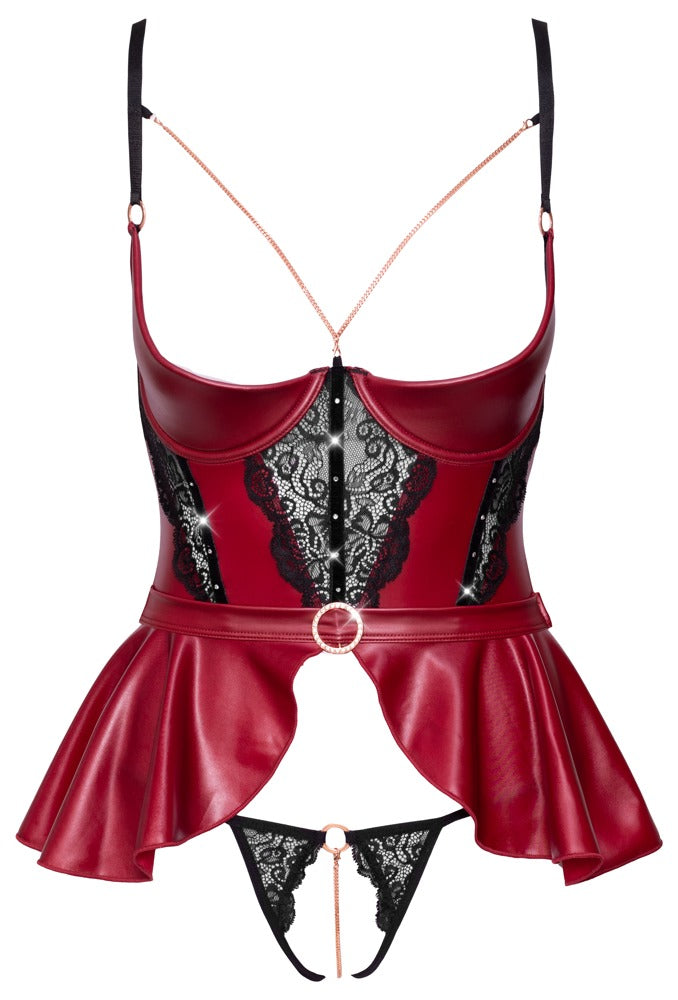 Shelf Bra Set Red 85C/XL - Abierta Fina con Cadenas Doradas