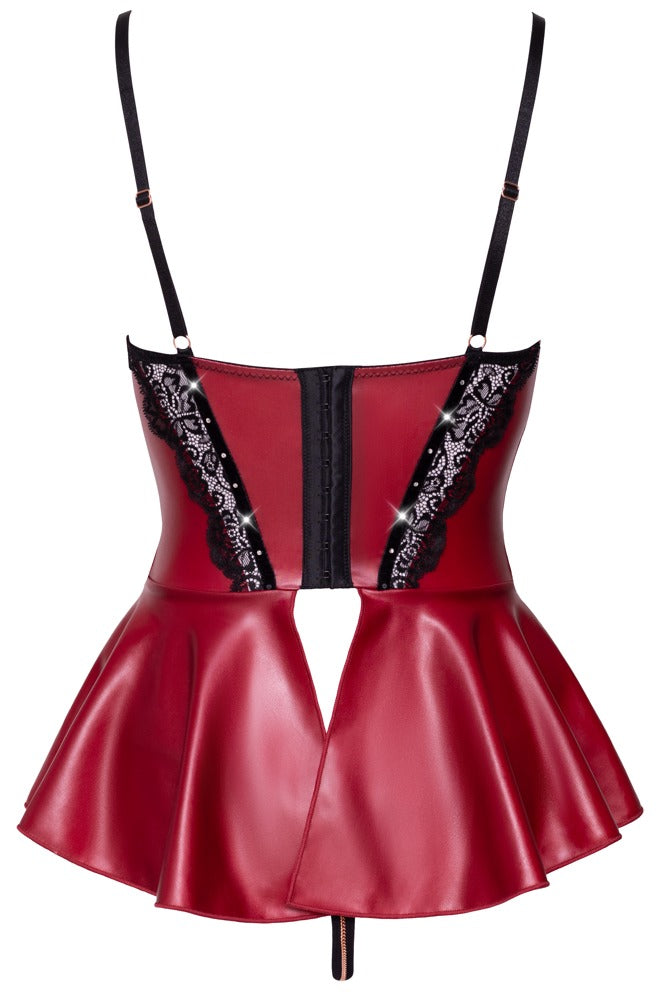 Shelf Bra Set Red 85C/XL - Abierta Fina con Cadenas Doradas