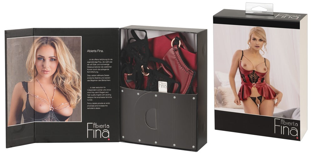 Shelf Bra Set Red 85C/XL - Abierta Fina con Cadenas Doradas