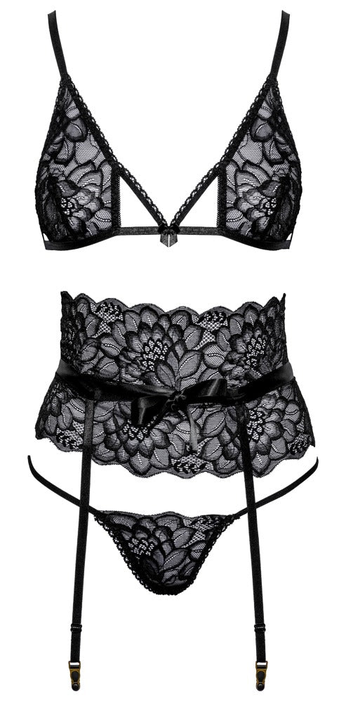 Suspender Set Black S/M - Conjunto de Encaje Kissable