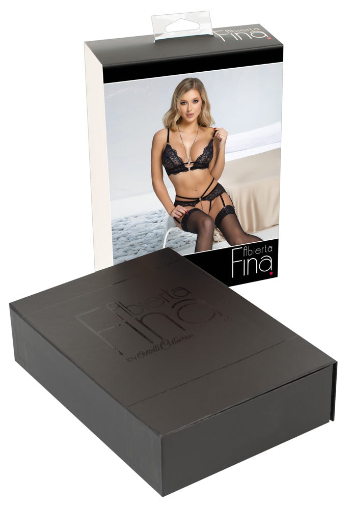 Bra Set Lace XL Abierta Fina - Conjunto Encaje Negro con Detalles en Cadena