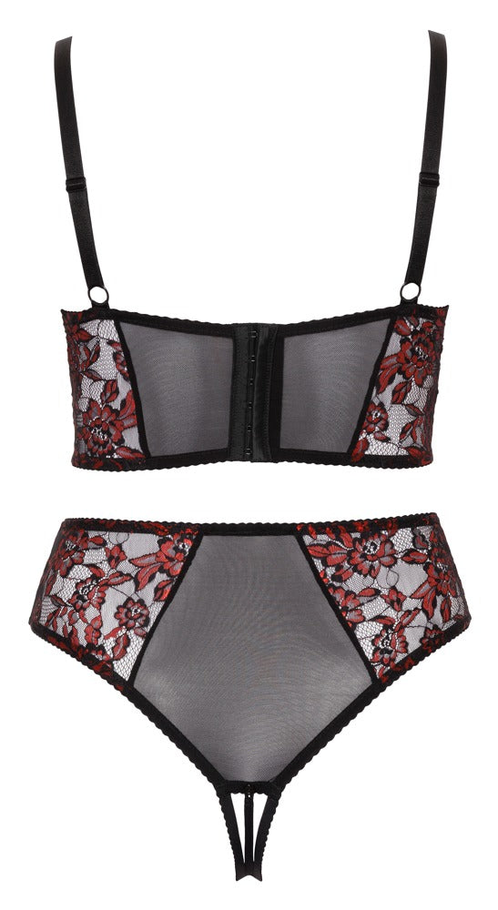 Conjunto Lencería Cottelli Curves Negro/Rojo 95E/2XL - Sujetador Longline y Tanga