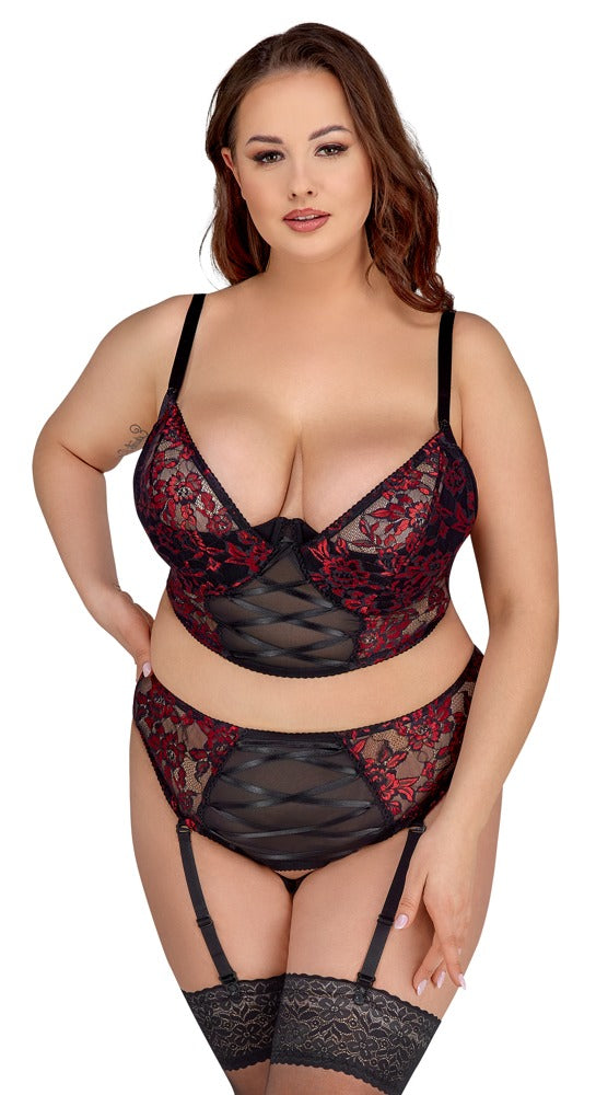 Conjunto Sujetador y Braguita Cottelli Curves 85C/L Negro y Rojo