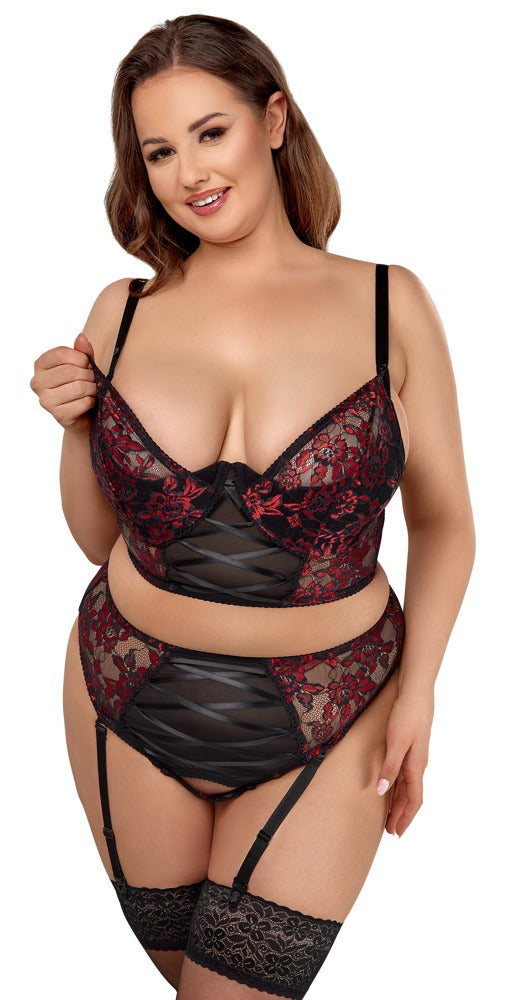 Conjunto Sujetador y Braguita Cottelli Curves 85C/L Negro y Rojo