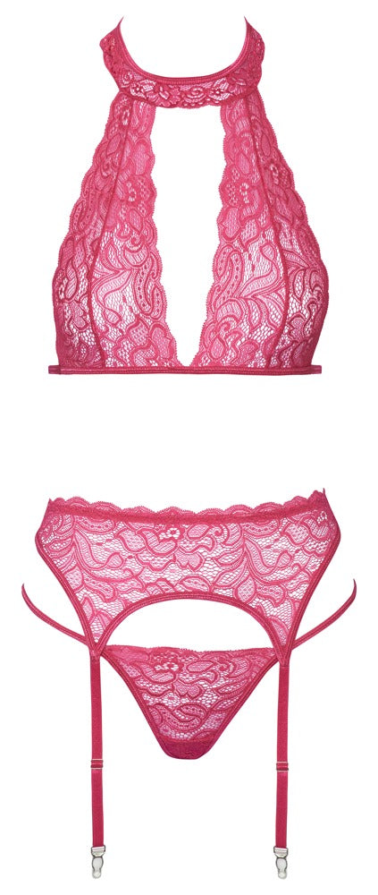 Bra Suspender Set L/XL Cottelli Lingerie - Encaje Rosa