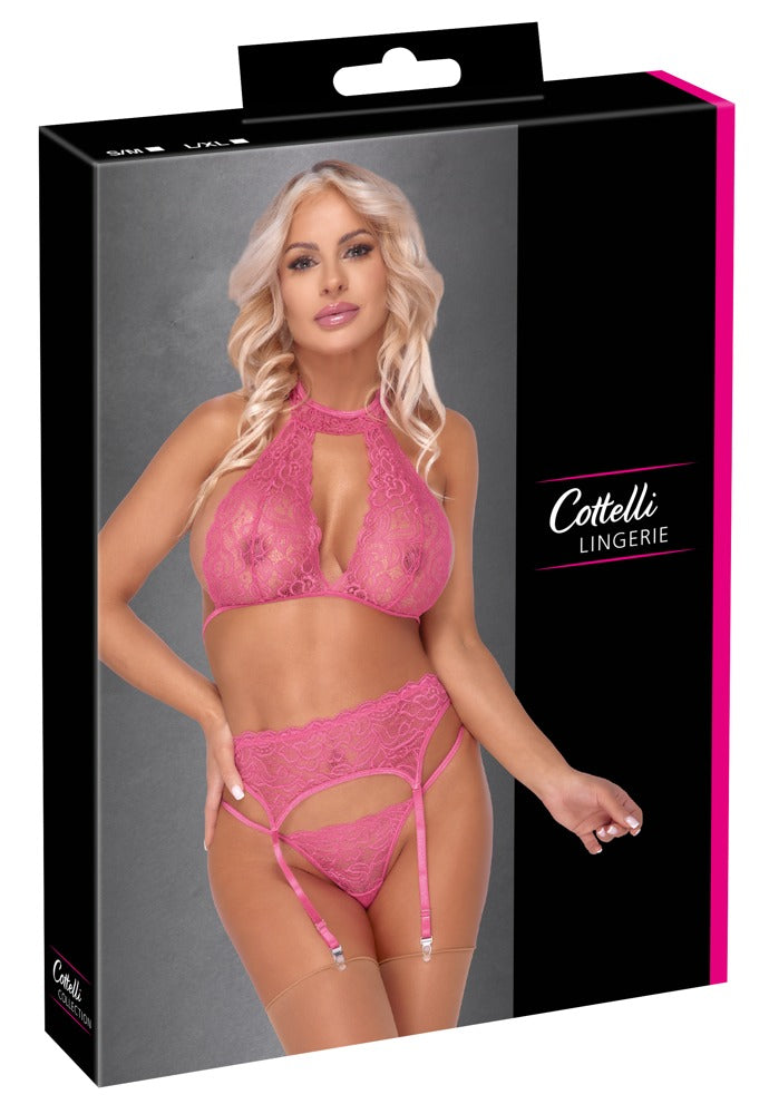 Bra Suspender Set L/XL Cottelli Lingerie - Encaje Rosa