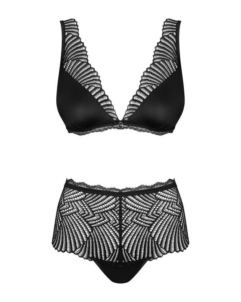 OBS Set 2XL/3XL Obsessive - Conjunto Lencería Satin Negro